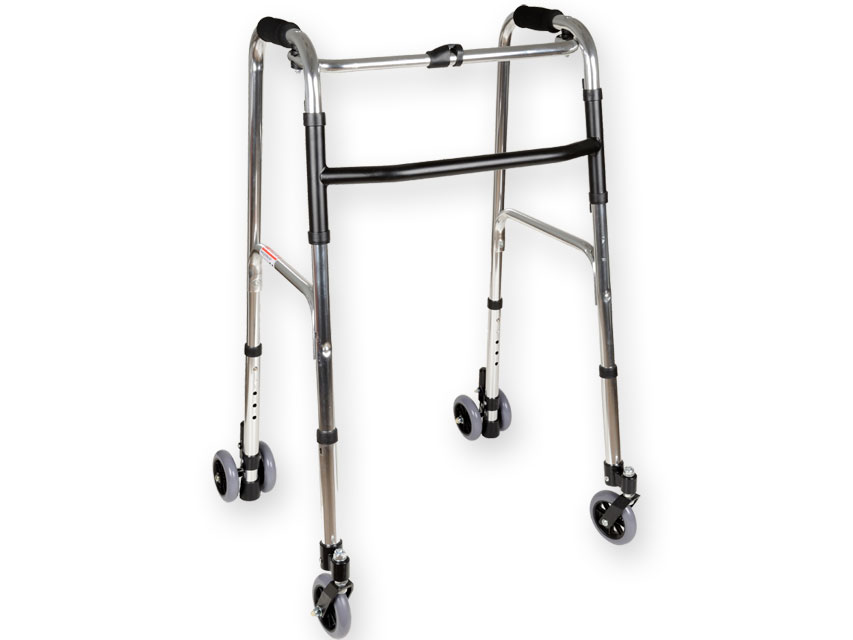 Foldable rollator with 4 wheels and brakes