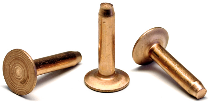 Copper rivets, flat head, dimensions: 3x20mm, 1000 pcs