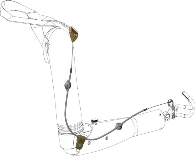 Harness, for upper limb prosthesis, cable, hose, connectors