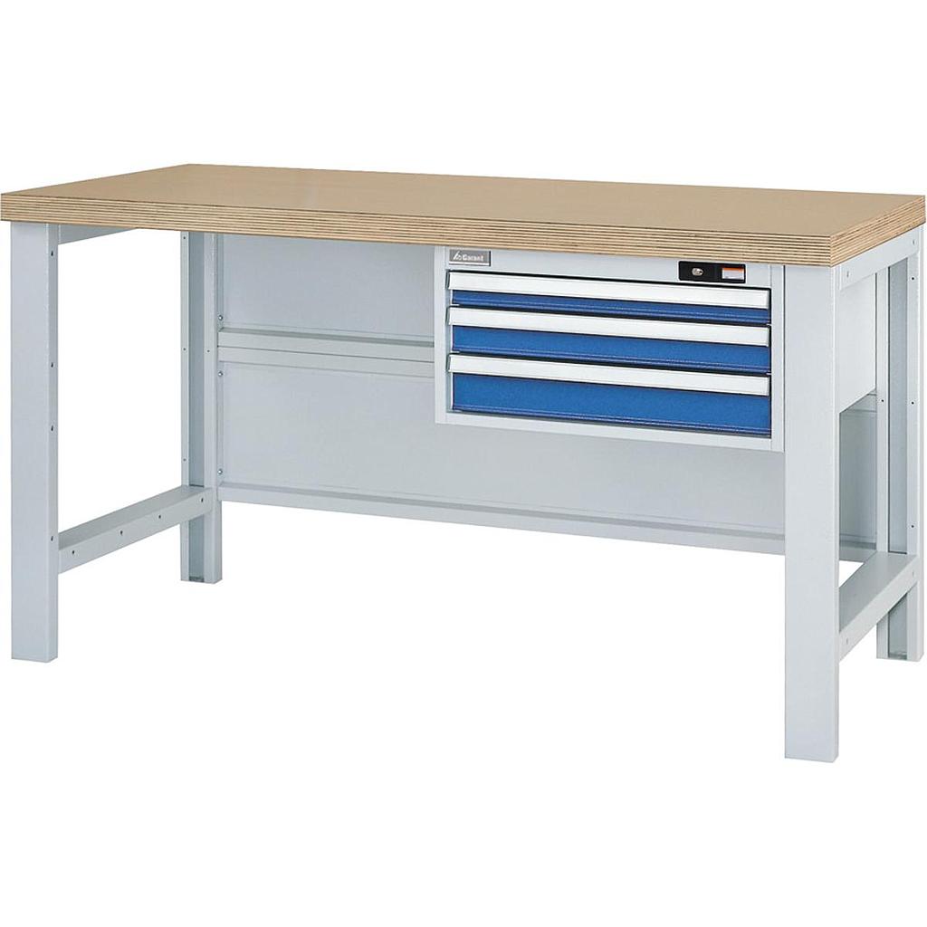 Universal workbench, length 1500mm, with 3 drawers and complete rear panel