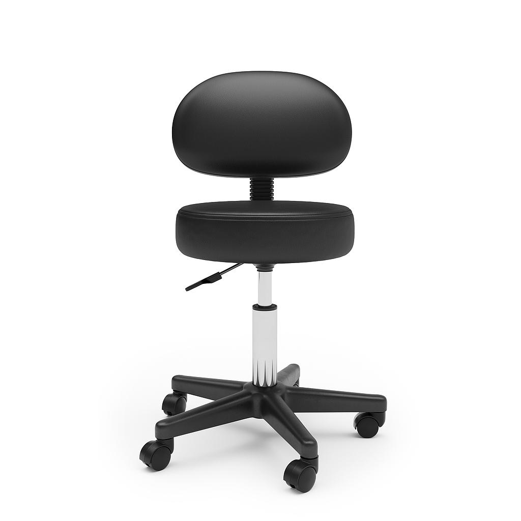 Stool on wheels with height-adjustable black backrest