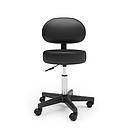 Stool on wheels with height-adjustable black backrest