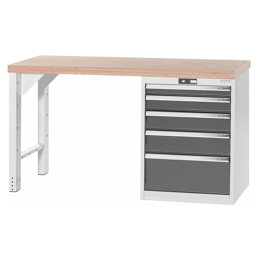 [819 W 001] Universal workbench 1500 mm long, with 5 drawers