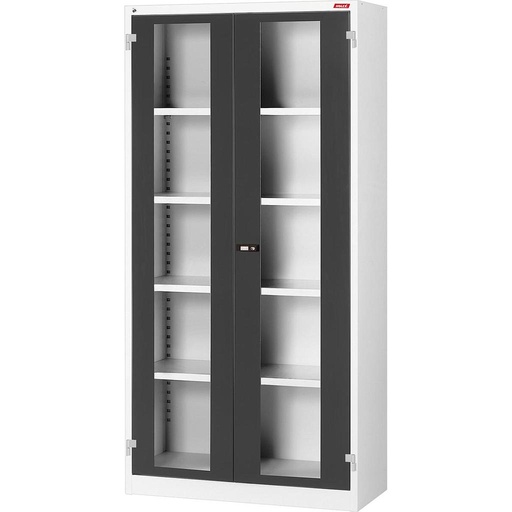 [819 W 300.G] Hinged glass door cabinet with shelves