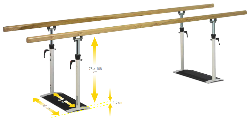 [00 K 50.3W] Barras paralelas abatibles con pasamanos de tulipwood, altura regulable, 3m